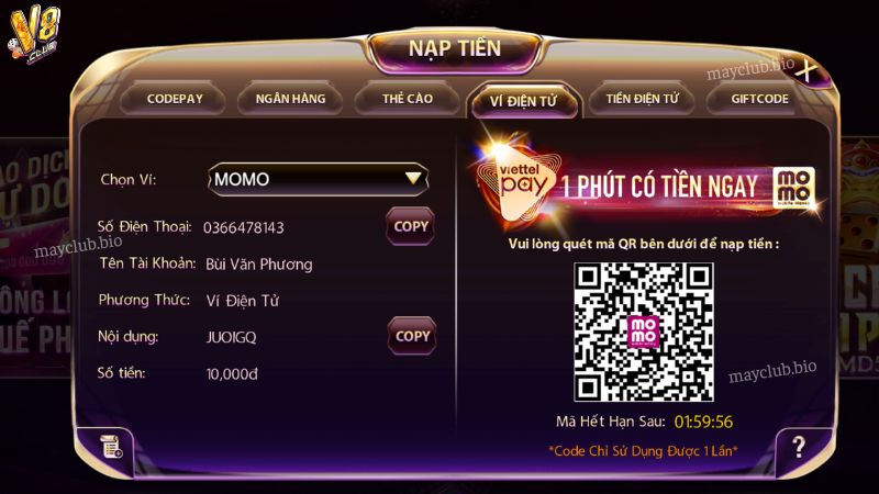 Nạp tiền qua ví điện tử