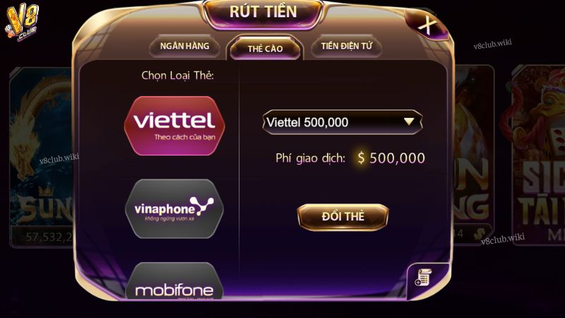 Rút tiền V8club bằng thẻ cào