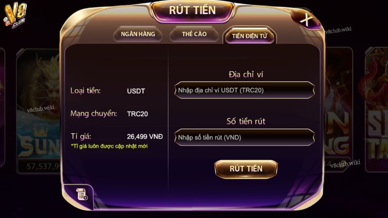Sử dụng Tiền ảo rút tiền V8club
